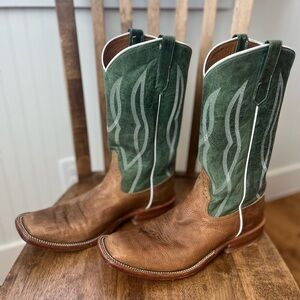 Rios of Mercedes Green and Tan Leather Western Boots